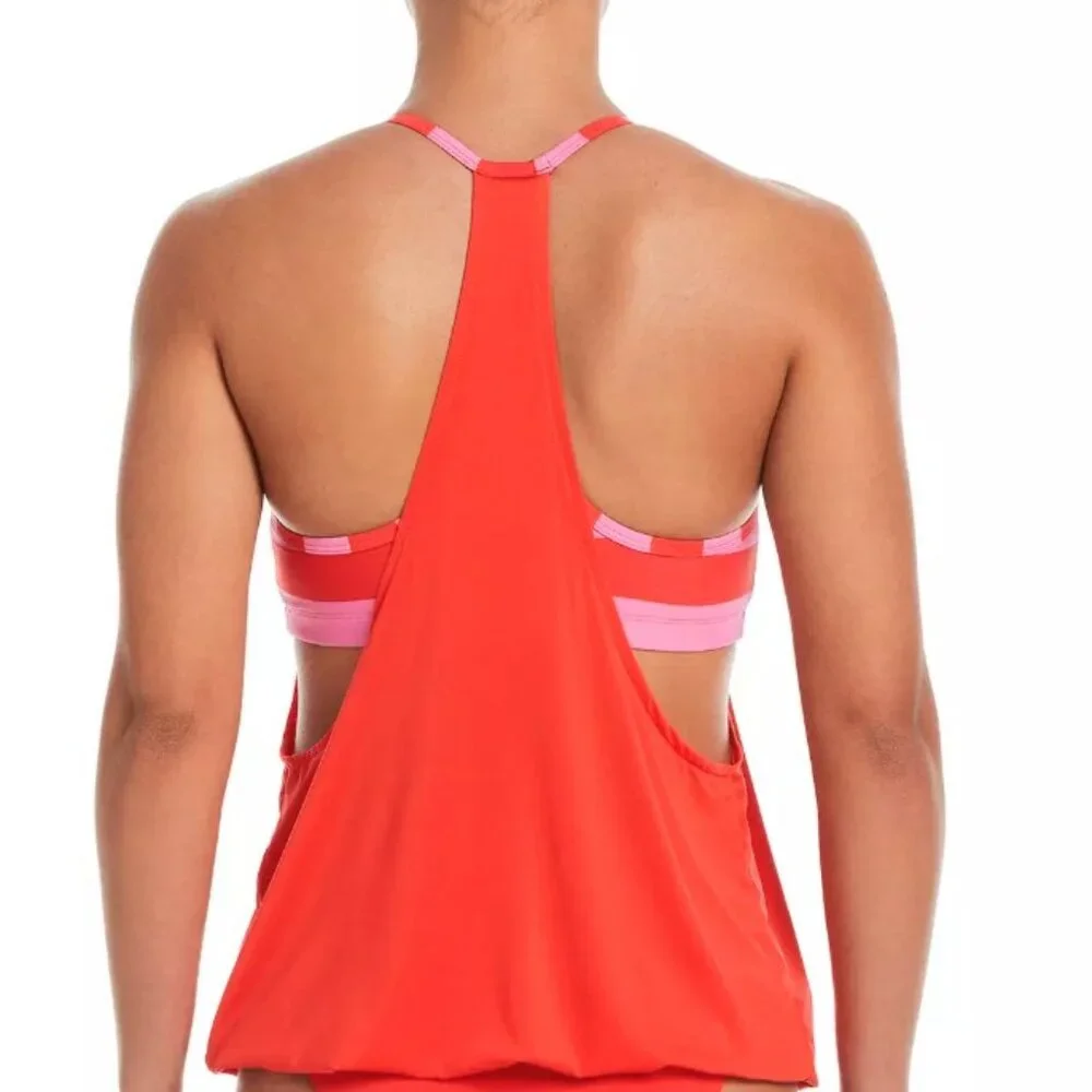 NWT Nike Micro-Stripe Layered Tankini Swim Top Women's Pink SZ MEDIUM